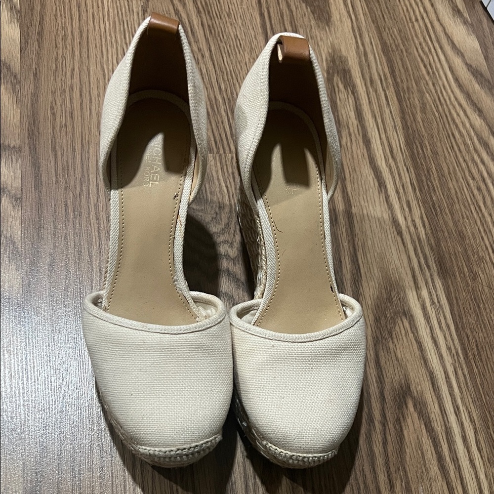 Michael Kors Cream Canvas Espadrille Wedges